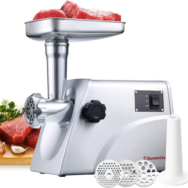 Sunmile SM-G33 Electric Meat Grinder - 1HP 800W Max Power - ETL Stainless Steel Meat Grinder Mincer Sausage Stuffer, Stainless Steel Blade and Plates and 1 Sausage Maker