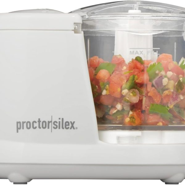 Proctor Silex Durable Electric Vegetable Chopper & Mini Food Processor for Chopping, Puree & Emulsify, 1.5 Cup, White