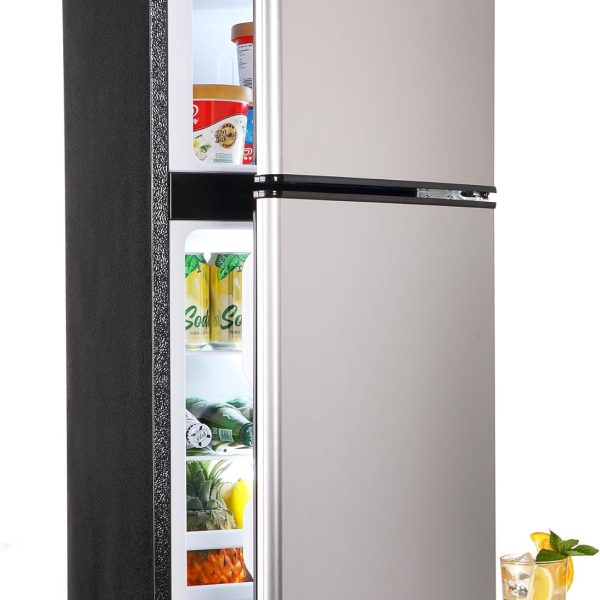 Mini Fridge with Freezer, 3.2 Cu. Ft. Small Fridges with Freezer, Refrigerators Adjustable Thermostat, Apartment Size Refrigerator with Freezers for Office, Apartment, Dorm, Kitchen, Silver