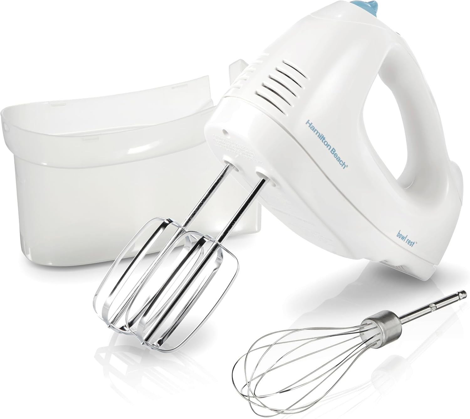 71VaQ-OzOJL._AC_SL1500_ Hamilton Beach 6-Speed Electric Hand Mixer with Whisk, Traditional Beaters, Snap-On Storage Case, 250 Watts, White - Image 1