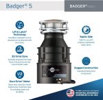 InSinkErator Badger 5 Garbage Disposal with Power Cord, Standard Series 1/2 HP Continuous Feed Food Waste Disposer, Badger 5 W/C, No Size, Black/Gray - Image 3
