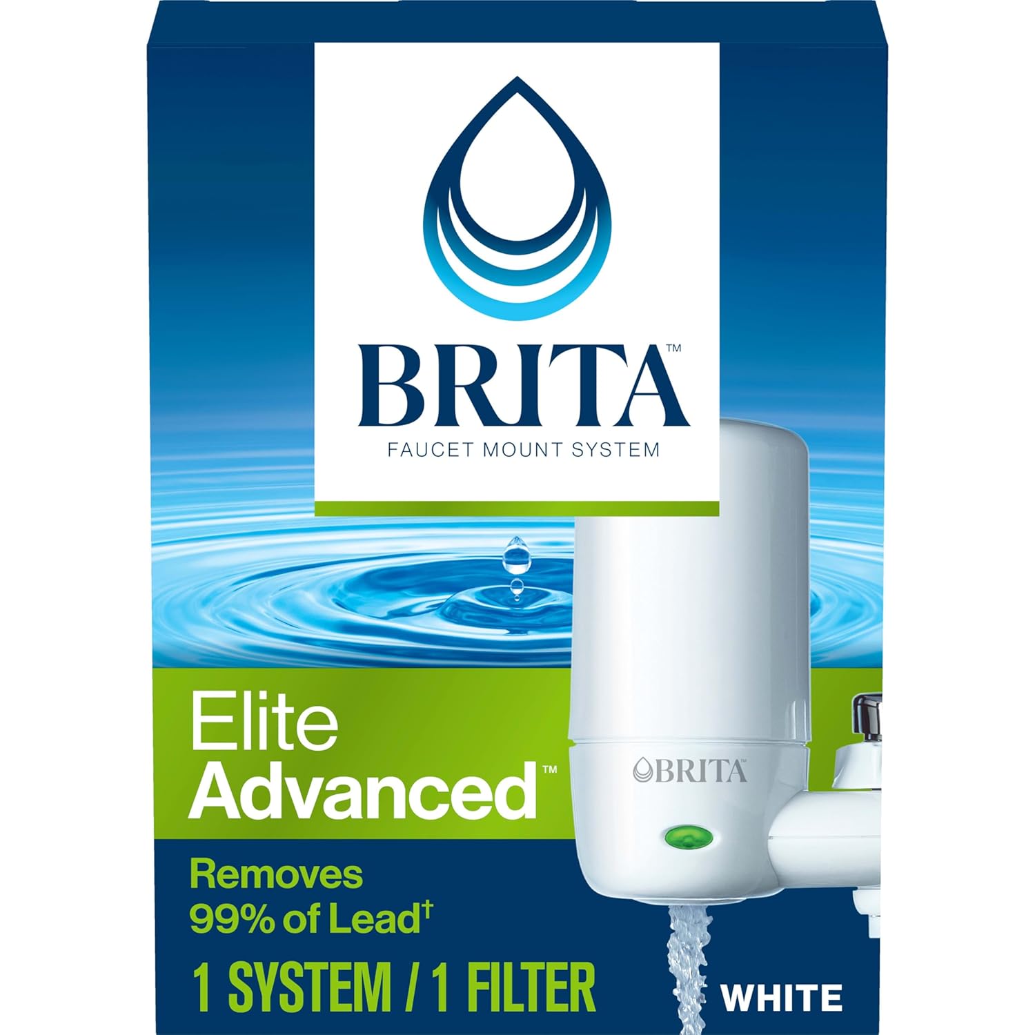71lo9fgecHL._SL1500_ Brita Faucet Mount System, Water Faucet Filtration System with Filter Change Reminder, Reduces 99% of Lead, Made Without BPA, Fits Standard Faucets Only, Elite, Chrome, Includes 1 Replacement Filter - Image 1