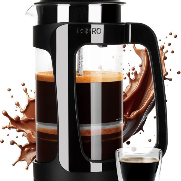 ESPRO - P3 French Press Coffee Maker – Patented Double Microfilter for Sludge and Grit Free Coffee, Black, 32 oz