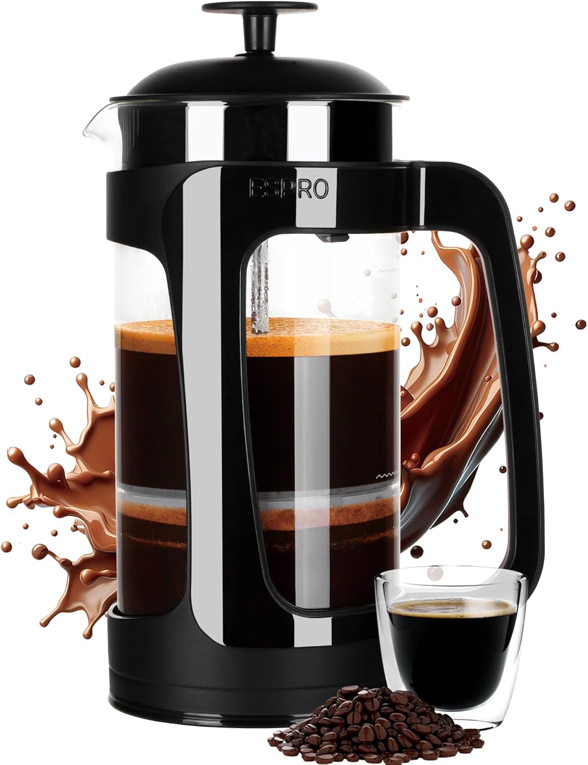 71y4iXBa+JL._AC_SL1500_ ESPRO - P3 French Press Coffee Maker – Patented Double Microfilter for Sludge and Grit Free Coffee, Black, 32 oz - Image 1