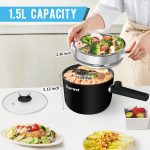 Topwit Hot Pot Electric with Steamer, 1.5L Ramen Cooker, Non-Stick Frying Pan, Electric Pot for Pasta, BPA Free, Electric Cooker with Dual Power Control, Over-Heating & Boil Dry Protection, Black - Image 4