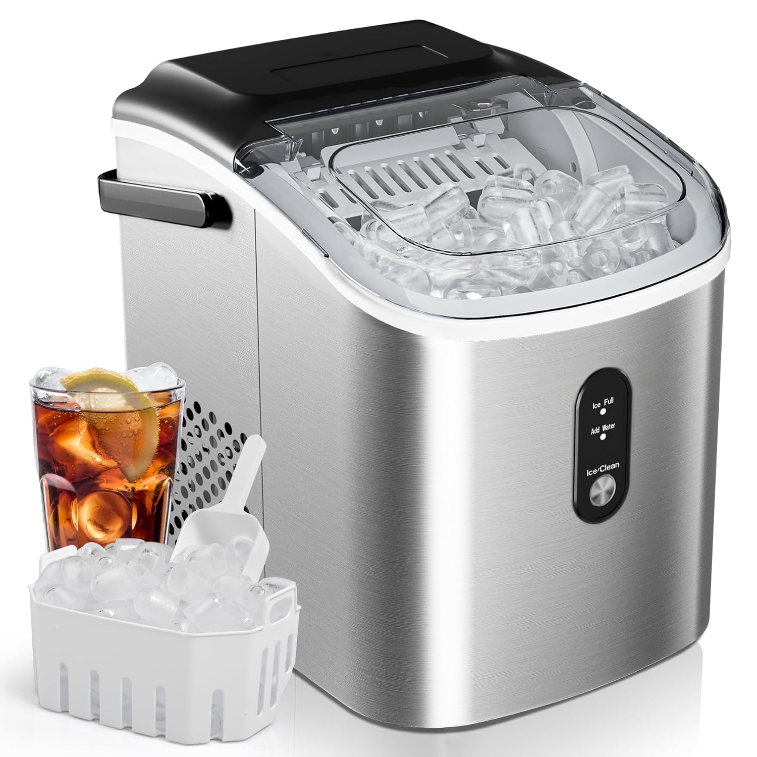 81pRQm5asAL._SL1500_ EUHOMY Ice Maker Countertop, Portable Ice Machine with Carry Handle, 26.5lbs Per Day, 9 Cubes in 6 Mins, Auto-Cleaning, with Basket and Scoop, for Home, Kitchen, Camping, RV (Silver) - Image 1