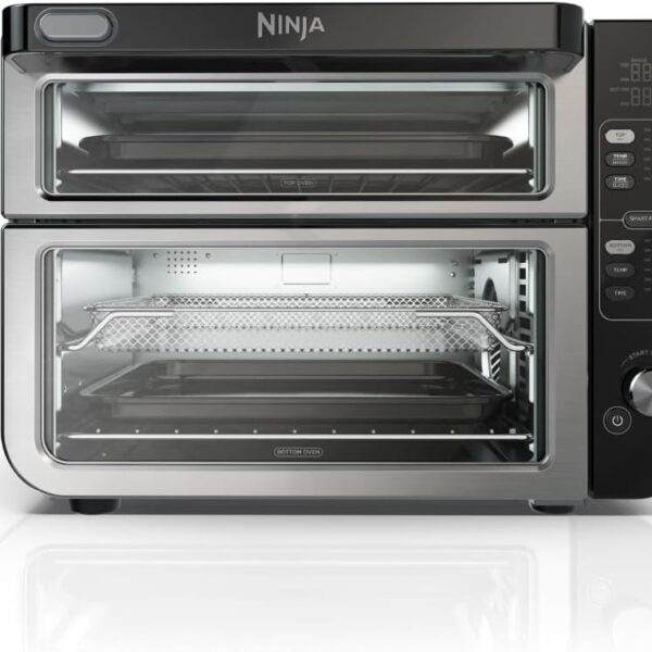 Ninja DCT401 12-in-1 Double Oven with FlexDoor, FlavorSeal & Smart Finish, Rapid Top Convection and Air Fry Bottom , Bake, Roast, Toast, Air Fry, Pizza and More, Stainless Steel