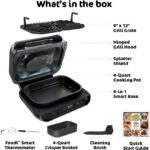 Ninja | Indoor Grill and Air Fryer| Foodi Smart XL | 6-in-1 Grill, Air Fry, Roast, Bake, Broil, Dehydrate & Crisp |Smart Thermometer & Splatter Shield | Dishwasher Safe Parts | Black/Silver | FG551