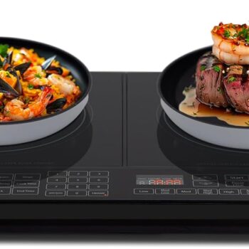 Nuwave Double Cooktop Induction Countertop Burner, Portable, 900 & 1800W, 100°F to 575°F, Large 8” Heating Coil, 50 Pre-Programmed Settings, Shatter-Proof Ceramic Glass, Built-In Safety Auto Shut Off