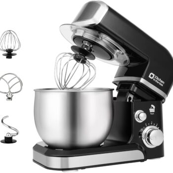 Kitchen in the box Stand Mixer,3.2Qt Small Electric Food Mixer,6 Speeds Portable Lightweight Kitchen Mixer for Daily Use with Egg Whisk,Dough Hook,Flat Beater (Black)