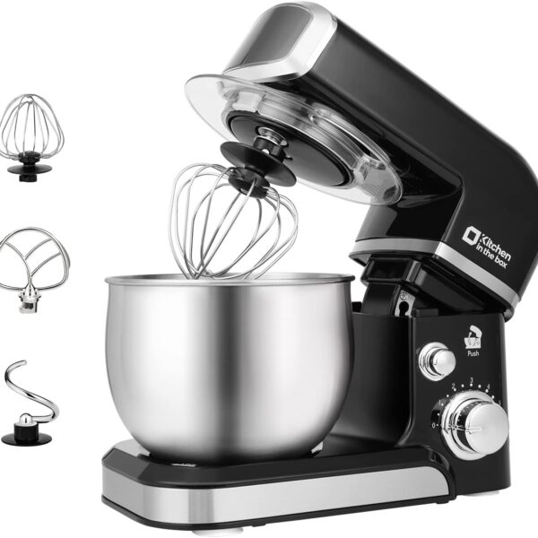 Kitchen in the box Stand Mixer,3.2Qt Small Electric Food Mixer,6 Speeds Portable Lightweight Kitchen Mixer for Daily Use with Egg Whisk,Dough Hook,Flat Beater (Black)