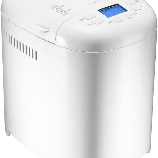 Amazon Basics Programmable Bread Maker, 2 Pound Non-Stick Automatic Bread Making Machine, 14 Settings for Breads, Doughs, Gluten-Free Options and More, LCD Display, White