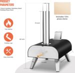 BIG HORN OUTDOORS 12" Woodfire Pizza Stone Oven, 887°F Outdoor Stainless Pizza Cooker, Portable for Party Usage, Black