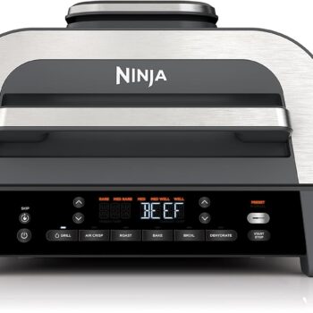 Ninja DG551 Foodi Smart XL 6-in-1 Indoor Grill with Air Fry, Roast, Bake, Broil, & Dehydrate, Foodi Smart Thermometer, 2nd Generation, Black/Silver
