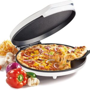 Betty Crocker Pizza Maker Plus, 12" Indoor Electric Grill, Nonstick Griddle Pan for Pizzas, Quesadillas, Tortillas, Nachos and more, 12" Electric Griddle for Delicious Meals and Snacks, White