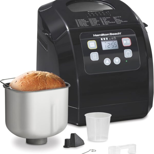 Hamilton Beach Automatic Bread Maker Machine, Digital, Programmable, 12 Settings + Gluten Free, PFAS-Free Nonstick Pan + Kneading Paddle, 2 lb Capacity, Black