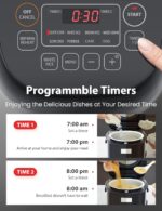 TOSHIBA Rice Cooker Small 3-Cup Uncooked– LCD Display with 8 Cooking Functions: Rice, Oatmeal, Mixed Grains and More, NonStick Inner Pot, Grey