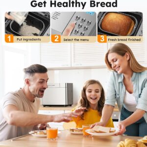 2LB Bread Maker Machine, OSIPOTO 17 in 1 Automatic Stainless Steel Bread Machine, Non-stick, Beginner-Friendly Controls, 15 Hour Timer, Easy to Clean Low Noise, High Success Rate for Homemade Bread