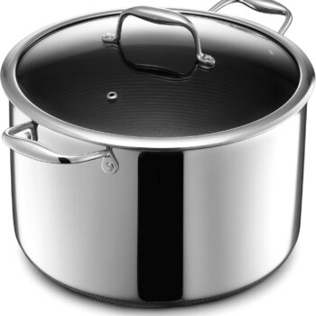 HexClad Hybrid Nonstick 10-Quart Stockpot with Tempered Glass Lid, Stay-Cool Handles, Dishwasher-Friendly, Oven-Safe Up to 900°F, Induction Ready, Compatible with All Cooktops