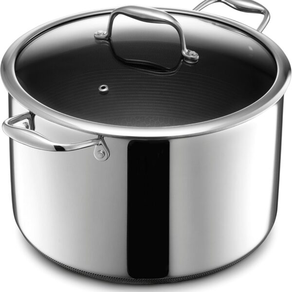 HexClad Hybrid Nonstick 10-Quart Stockpot with Tempered Glass Lid, Stay-Cool Handles, Dishwasher-Friendly, Oven-Safe Up to 900°F, Induction Ready, Compatible with All Cooktops