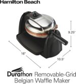 Hamilton Beach Belgian Waffle Maker with Removable PFAS-Free Durathon Nonstick Coated Plates, Easy Flip, Ceramic Grids, Black (26031)