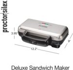 Proctor Silex Deluxe Hot Sandwich Maker With Easy-Clean Durable PFAS-Free Nonstick Ceramic Plates, Fits up to 2 Grilled Cheese, Ruebens, Tortas or Subs, Stainless Steel (25415MN)