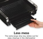 Hamilton Beach Electric Indoor Searing Grill with Viewing Window & Adjustable Temperature Control to 450F, 118 sq. in. Surface Serves 6, PFAS-Free Removable Nonstick Grate, Stainless Steel