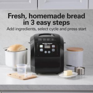 Hamilton Beach Automatic Bread Maker Machine, Digital, Programmable, 12 Settings + Gluten Free, PFAS-Free Nonstick Pan + Kneading Paddle, 2 lb Capacity, Black