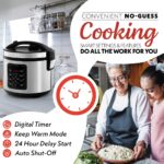 Gourmia Rice Cooker – 5 Qt Capacity, 20 Cup Cooked, 10 Cup Uncooked, Digital Controls, 6 Cooking Presets, Grain Cooker & Steamer, Nonstick Pot, Steam Tray, Delay Timer, Keep Warm, Stainless Steel