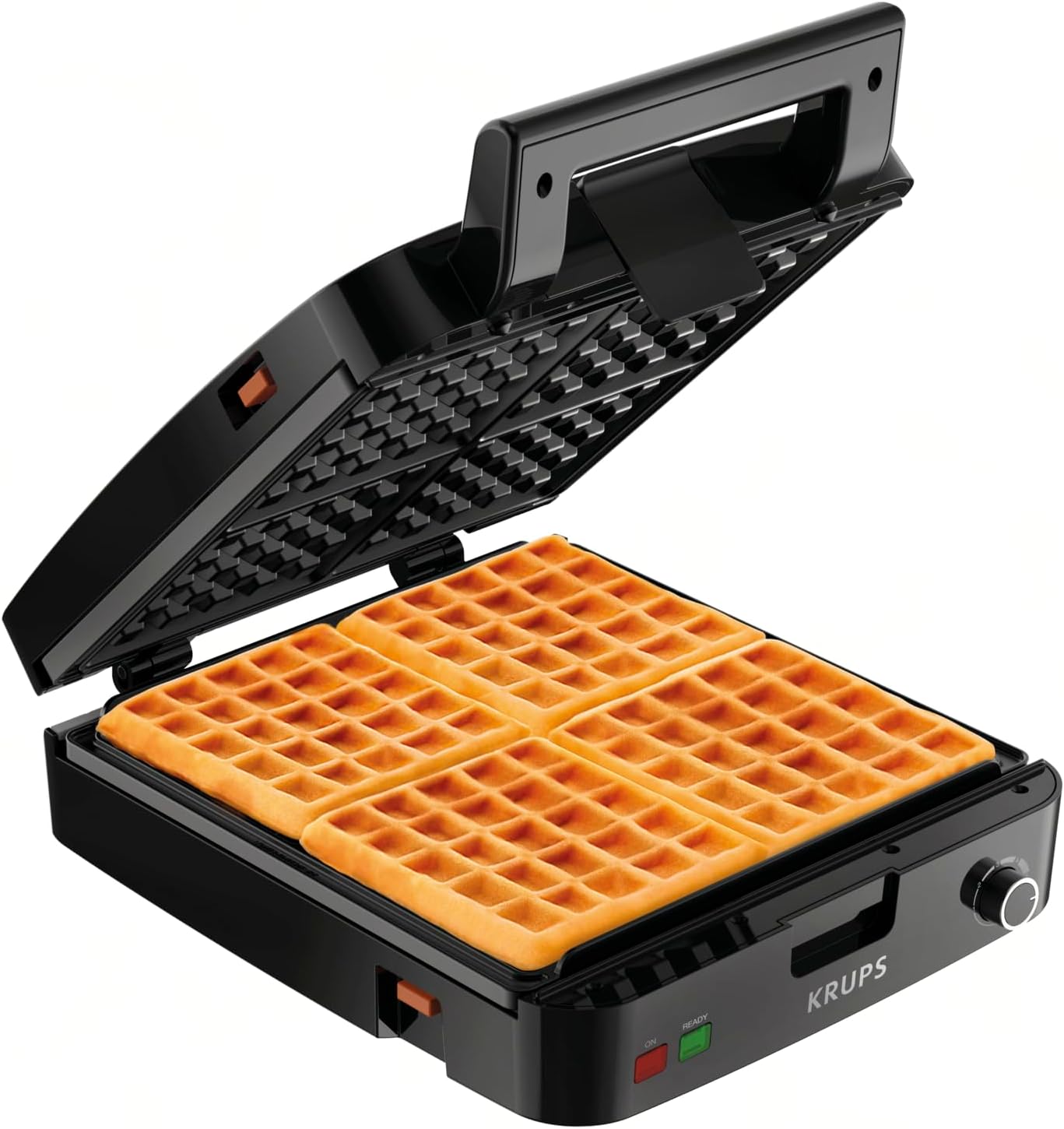 KRUPS 4-Slice Belgian Waffle Maker: Stainless Steel, 5 Browning Levels, Audible Ready Beep, Removable Plates, 1200W, Silver/Black, Large Waffle Maker Family Size, Great for Family Breakfasts KRUPS 4-Slice Belgian Waffle Maker: Stainless Steel, 5 Browning Levels, Audible Ready Beep, Removable Plates, 1200W, Silver/Black, Large Waffle Maker Family Size, Great for Family Breakfasts
