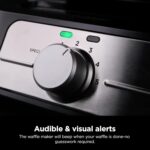 Ninja BW1001 NeverStick PRO Belgian Waffle Maker, Vertical Design, 5 Shade Settings, with Precision-Pour Cup & Chef-curated Recipe Guide, Black & Silver