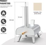 BIG HORN OUTDOORS 12" Woodfire Pizza Stone Oven, 887°F Outdoor Stainless Pizza Cooker, Portable for Party Usage, Sliver