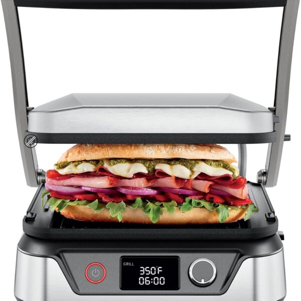Chefman 5-in-1 Digital Panini Press Grill Sandwich Maker and Griddle Grill Combo with Removable, Reversible Dishwasher-Safe Grilling Plates, Opens 180° for Indoor BBQ /Flat Top Grill, Stainless steel