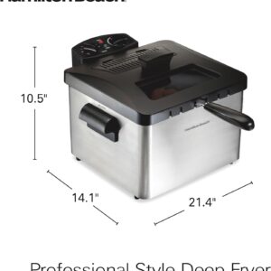 Hamilton Beach Electric Deep Fryer with 3 Baskets and Lid, 4.5 Liters / 19 Cups Oil Capacity, Temperature Control, View Window, Professional Style, 1800 Watts, Stainless Steel (35034)