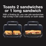 Proctor Silex Deluxe Hot Sandwich Maker With Easy-Clean Durable PFAS-Free Nonstick Ceramic Plates, Fits up to 2 Grilled Cheese, Ruebens, Tortas or Subs, Stainless Steel (25415MN)