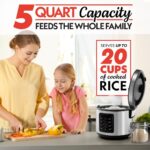 Gourmia Rice Cooker – 5 Qt Capacity, 20 Cup Cooked, 10 Cup Uncooked, Digital Controls, 6 Cooking Presets, Grain Cooker & Steamer, Nonstick Pot, Steam Tray, Delay Timer, Keep Warm, Stainless Steel