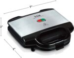 T-fal Compact Sandwich Maker, Stainless Steel, Easy to Clean, Indicator Lights, Cool Touch Handle, Grilled Cheese, Panini, 625 Watts, Black