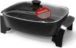 Elite Gourmet EG6203 Extra Deep 16"x13"x3.2" (10.5Qt.) Scratch Resistant, Easy Pour Spout, Dishwasher Safe, Non-stick Electric Skillet with Vented Glass Lid, Adjustable Temperature, Black