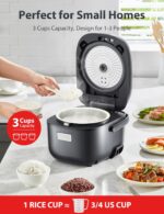 TOSHIBA Rice Cooker Small 3-Cup Uncooked– LCD Display with 8 Cooking Functions: Rice, Oatmeal, Mixed Grains and More, NonStick Inner Pot, Grey