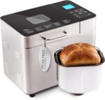 Elite Gourmet EBM8224MM Programmable 2 Lb. Bread Maker, PFAS free Ceralast™ Ceramic Pan, Touch Screen Control Panel, 19-Functions, Gluten Free, White, Wheat, Rye & more, 3 Loaf Sizes, Stainless Steel
