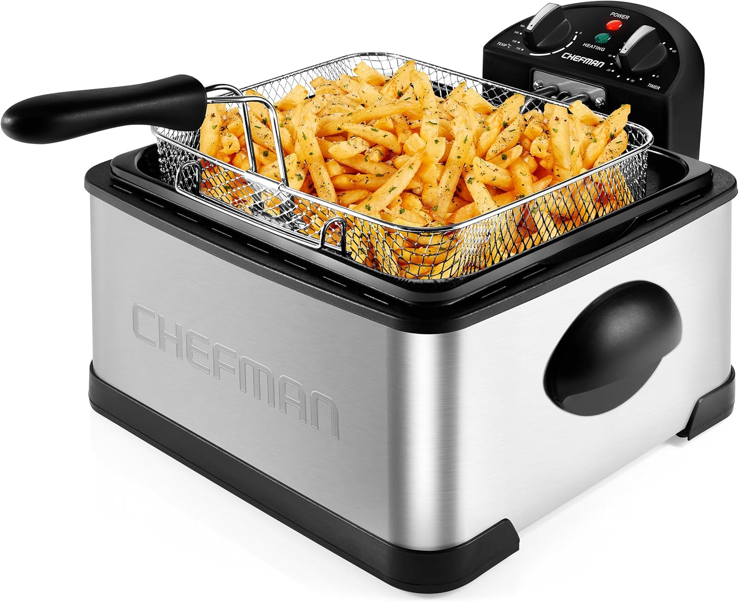 Chefman 4.5 Liter Deep Fryer w/Basket Strainer, XL Jumbo Size, Adjustable Temperature & Timer, Perfect for Fried Chicken, Shrimp, French Fries, Chips & More, Removable Oil-Container, Stainless Steel Chefman 4.5 Liter Deep Fryer w/Basket Strainer, XL Jumbo Size, Adjustable Temperature & Timer, Perfect for Fried Chicken, Shrimp, French Fries, Chips & More, Removable Oil-Container, Stainless Steel