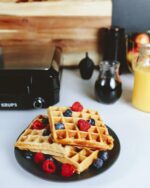 KRUPS 4-Slice Belgian Waffle Maker: Stainless Steel, 5 Browning Levels, Audible Ready Beep, Removable Plates, 1200W, Silver/Black, Large Waffle Maker Family Size, Great for Family Breakfasts