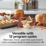 Hamilton Beach Automatic Bread Maker Machine, Digital, Programmable, 12 Settings + Gluten Free, PFAS-Free Nonstick Pan + Kneading Paddle, 2 lb Capacity, Black