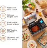 Elite Gourmet EBM8224MM Programmable 2 Lb. Bread Maker, PFAS free Ceralast™ Ceramic Pan, Touch Screen Control Panel, 19-Functions, Gluten Free, White, Wheat, Rye & more, 3 Loaf Sizes, Stainless Steel