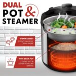 Gourmia Rice Cooker – 5 Qt Capacity, 20 Cup Cooked, 10 Cup Uncooked, Digital Controls, 6 Cooking Presets, Grain Cooker & Steamer, Nonstick Pot, Steam Tray, Delay Timer, Keep Warm, Stainless Steel