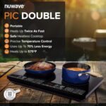Nuwave Double Cooktop Induction Countertop Burner, Portable, 900 & 1800W, 100°F to 575°F, Large 8” Heating Coil, 50 Pre-Programmed Settings, Shatter-Proof Ceramic Glass, Built-In Safety Auto Shut Off