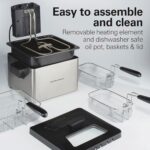 Hamilton Beach Electric Deep Fryer with 3 Baskets and Lid, 4.5 Liters / 19 Cups Oil Capacity, Temperature Control, View Window, Professional Style, 1800 Watts, Stainless Steel (35034)