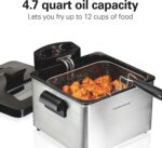 Hamilton Beach Electric Deep Fryer with 3 Baskets and Lid, 4.5 Liters / 19 Cups Oil Capacity, Temperature Control, View Window, Professional Style, 1800 Watts, Stainless Steel (35034)