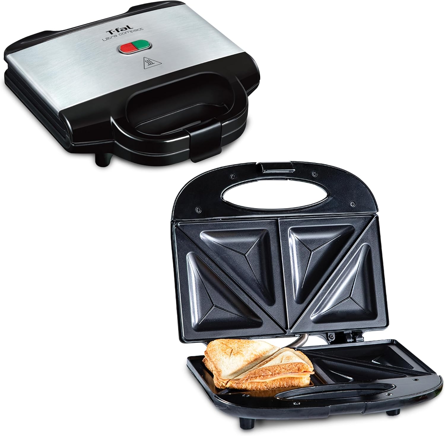 T-fal Compact Sandwich Maker, Stainless Steel, Easy to Clean, Indicator Lights, Cool Touch Handle, Grilled Cheese, Panini, 625 Watts, Black T-fal Compact Sandwich Maker, Stainless Steel, Easy to Clean, Indicator Lights, Cool Touch Handle, Grilled Cheese, Panini, 625 Watts, Black
