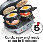 Hamilton Beach Dual Breakfast Sandwich Maker with Timer, Ready in 5 Minutes, Removable Dishwasher Safe PFAS-Free Non-Stick Egg Cooker Ring, Silver (25490MNA)